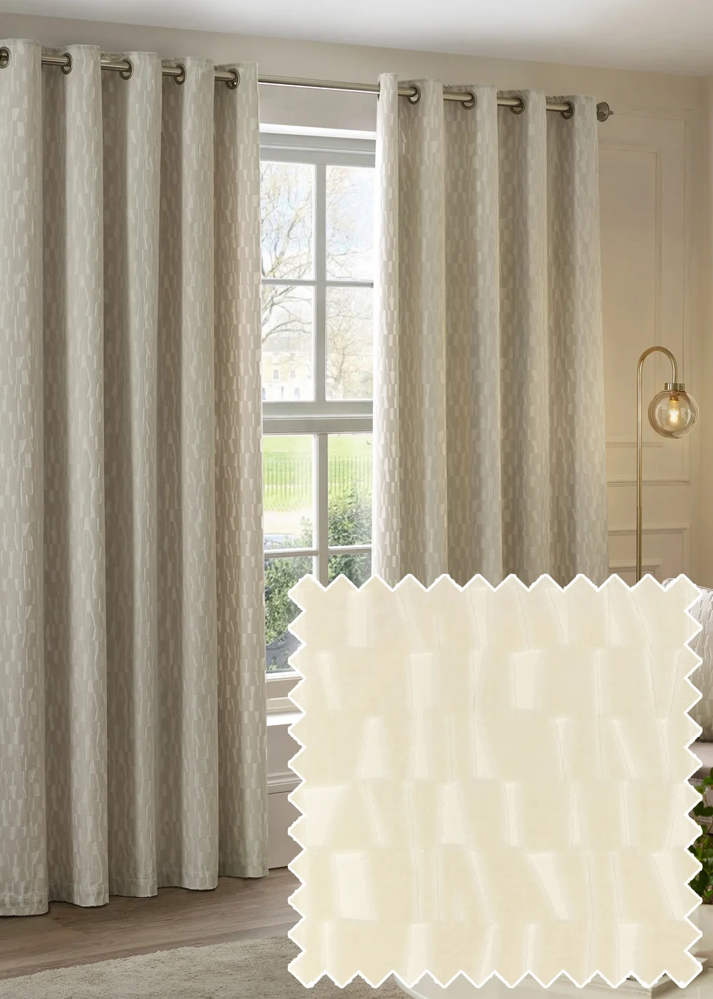 Paoletti Manhattan Velvet Room Darkening Eyelet Curtain Pair Ivory - 46W X 54D (117x137cm Image 1