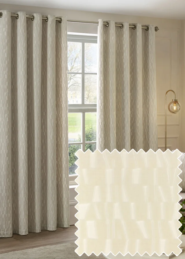 Paoletti Manhattan Velvet Room Darkening Eyelet Curtain Pair Ivory
