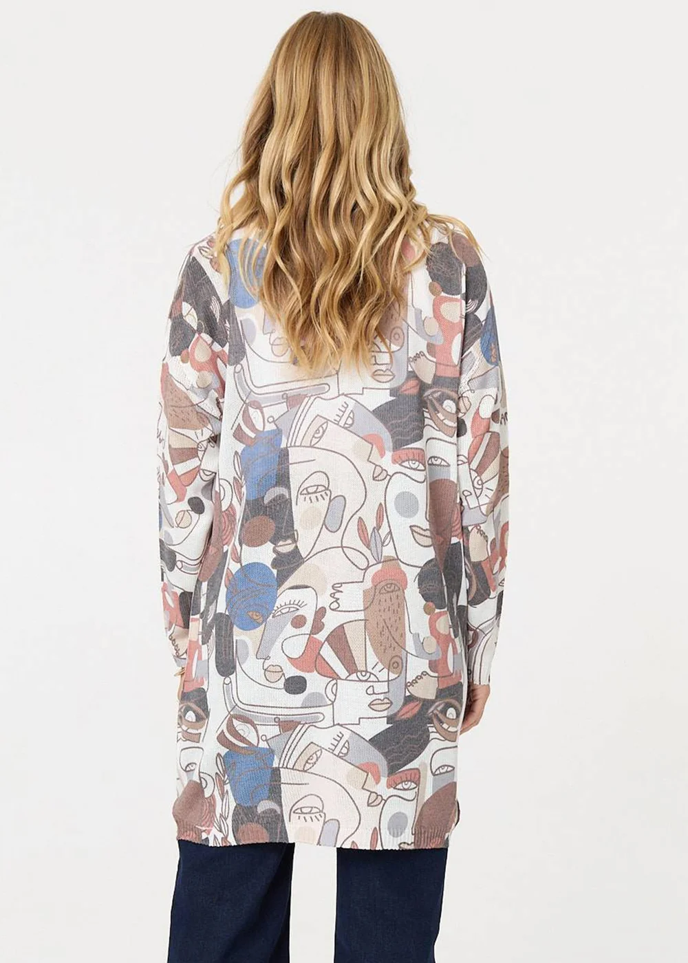 Izabel London White Abstract Open Front Longline Cardigan - 8 Image 2