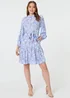 Izabel London Blue Printed High Neck Short Shirt Dress - 16 Image 4