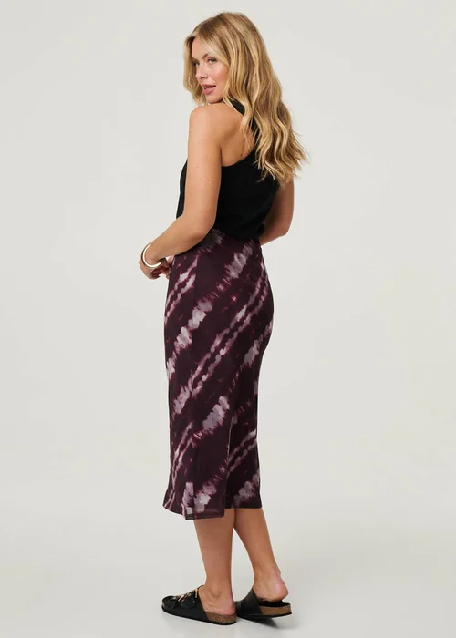 Izabel London Burgundy Tie Dye Ruched High Waist Midi Skirt - 10 Image 2