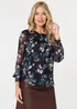 Izabel London Blue Floral Semi Sheer Long Sleeve Blouse - 18 Image 1