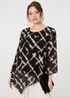 Izabel London Black Printed Asymmetric Semi Sheer Tunic Top - 12 Image 1