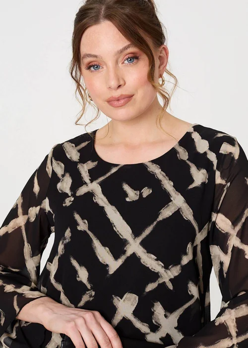 Izabel London Black Printed Asymmetric Semi Sheer Tunic Top - 12 Image 3