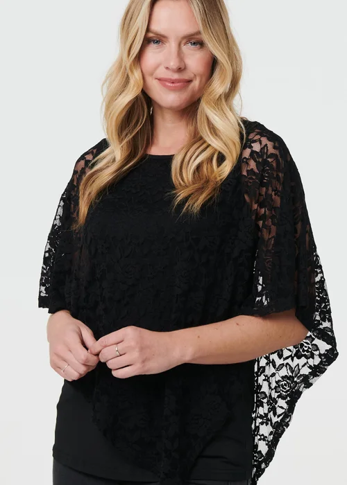 Izabel London Black Floral Lace Asymmetric Layered Top - 12 Image 3