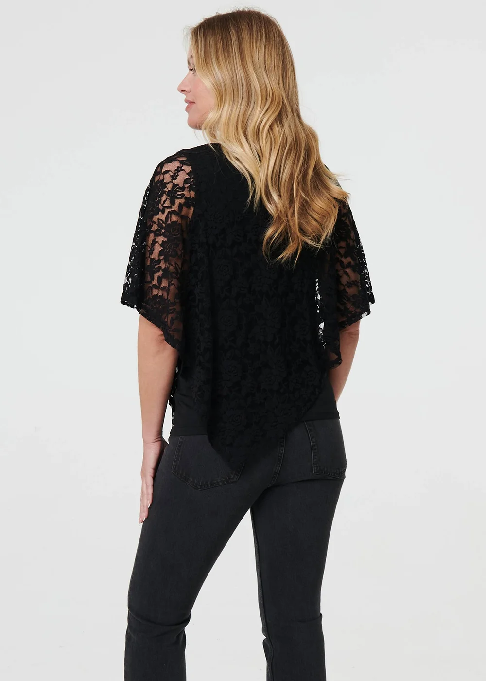 Izabel London Black Floral Lace Asymmetric Layered Top - 12 Image 2