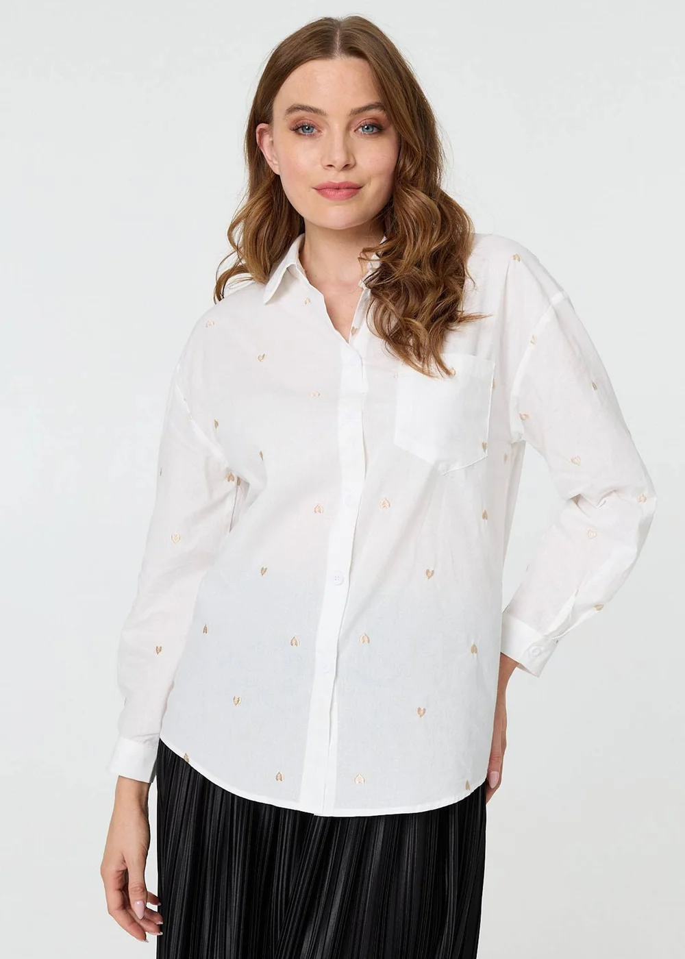 Izabel London White Heart Embroidered Long Sleeve Shirt - 8 Image 1