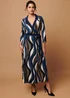 Izabel London Blue Striped 3/4 Sleeve Midi Wrap Dress - 8 Image 4