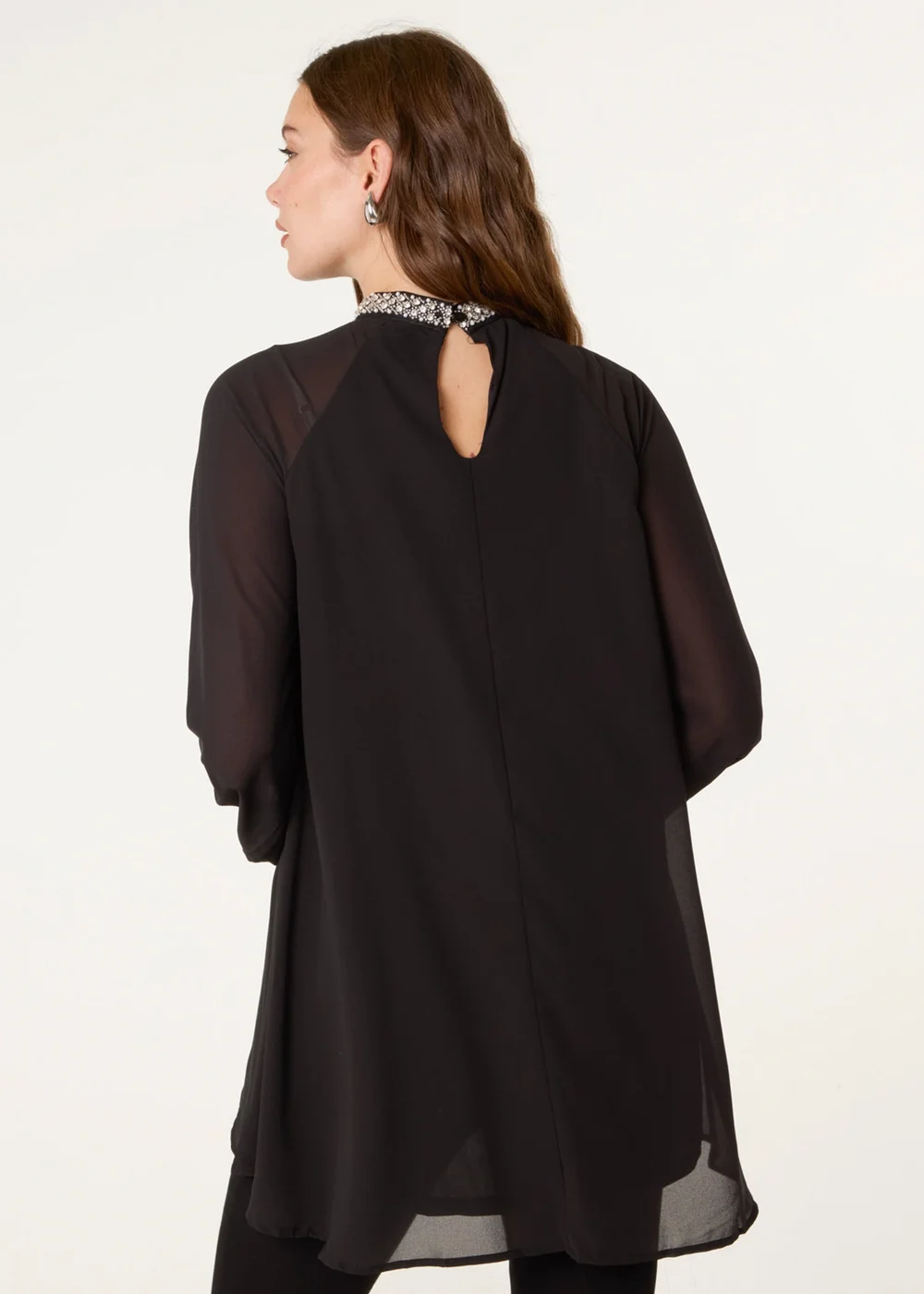 Blue Vanilla Black Embellished Collar Tunic Top - L Image 5
