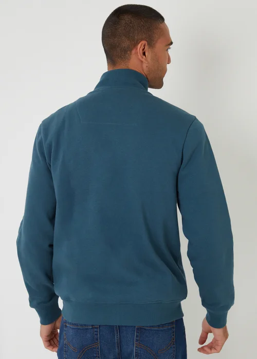 Threadbare Blue Funnel Neck Zip Through Sweatshirt - Large Image 2