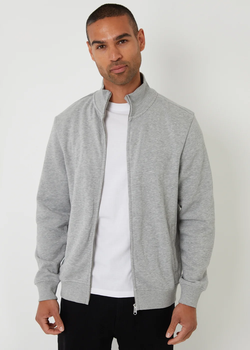 Threadbare Light Grey Funnel Neck Zip Through Sweatshirt - M Image 1