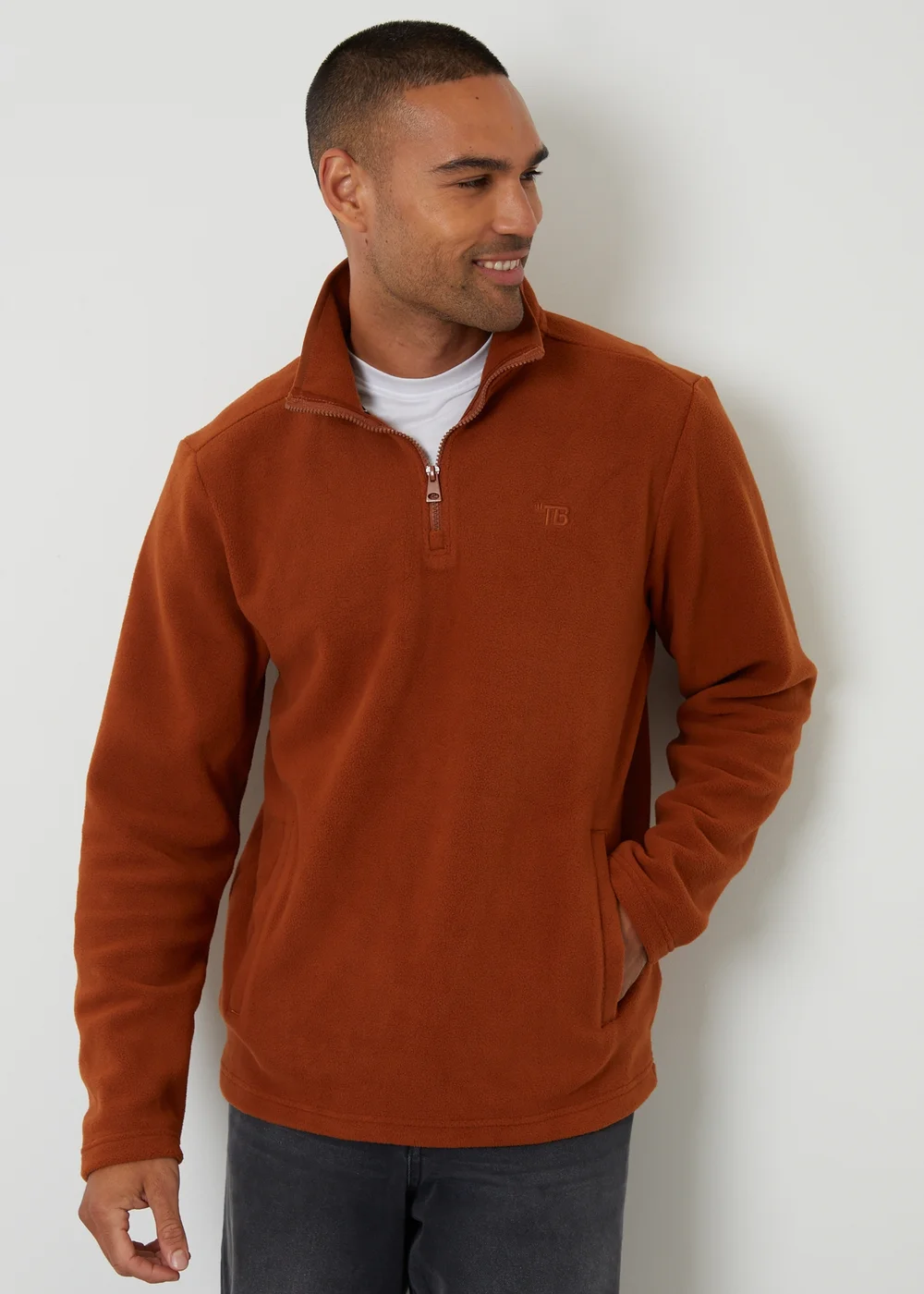 Threadbare Terracotta Quarter Zip Microfleece Sweatshirt - 2XL Image 1