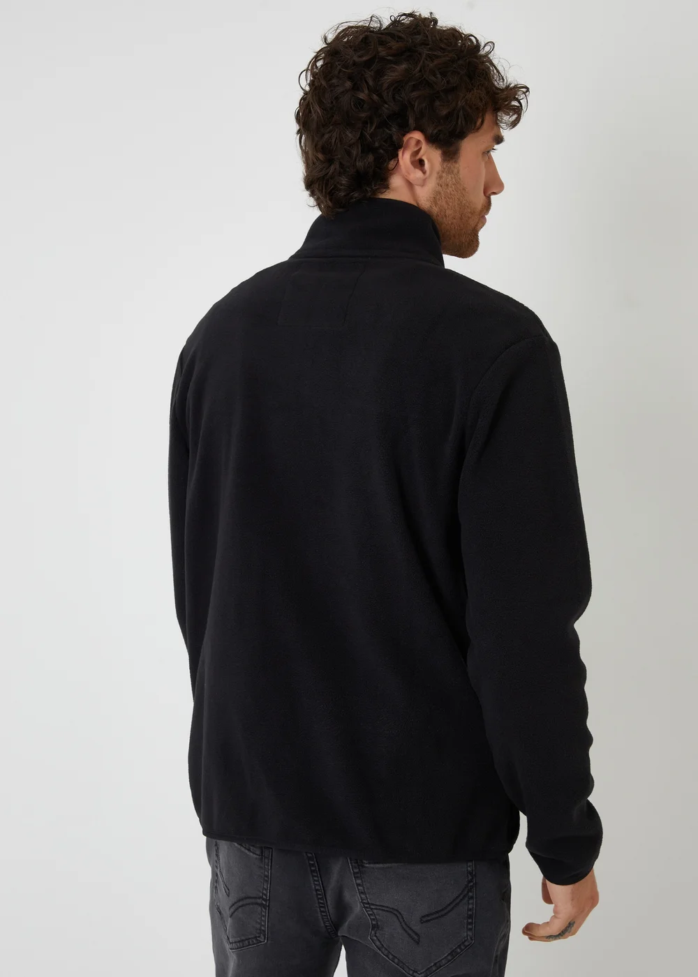 Threadbare Black Microfleece Quarter Zip Sweatshirt - L Image 2