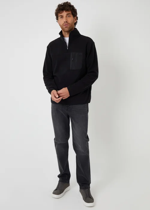 Threadbare Black Microfleece Quarter Zip Sweatshirt - L Image 3