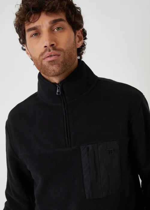 Threadbare Black Microfleece Quarter Zip Sweatshirt - L Image 4
