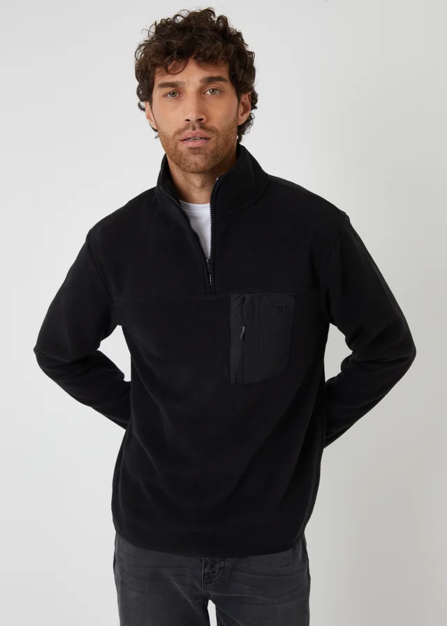 Threadbare Black Microfleece Quarter Zip Sweatshirt