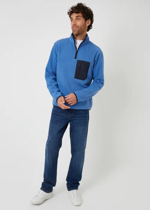 Threadbare Cobalt Microfleece Quarter Zip Sweatshirt - M Image 3