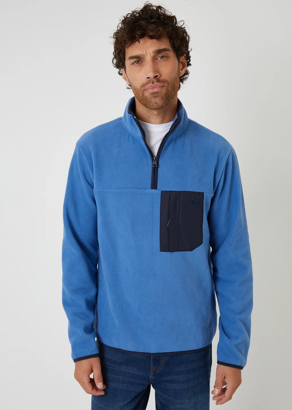 Threadbare Cobalt Microfleece Quarter Zip Sweatshirt - M Image 1