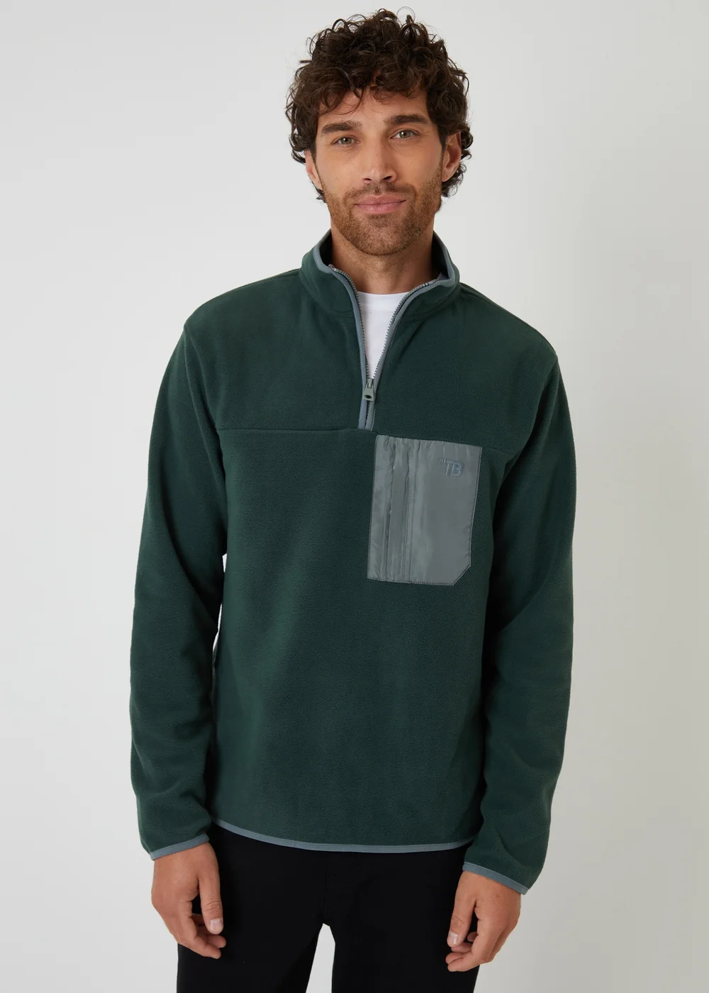 Threadbare Green Microfleece Quarter Zip Sweatshirt - M Image 1