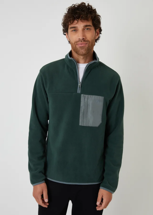 Threadbare Green Microfleece Quarter Zip Sweatshirt