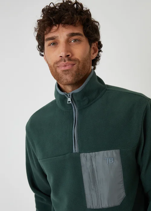 Threadbare Green Microfleece Quarter Zip Sweatshirt - M Image 4
