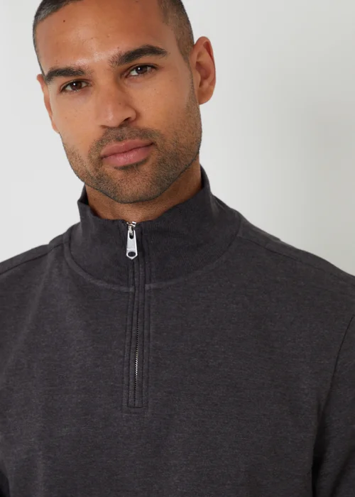 Threadbare Charcoal Mock T-Shirt Quarter Zip Sweatshirt - XL Image 4