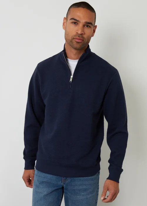 Threadbare Navy Textured Quarter Zip Sweatshirt - 2XL Image 1