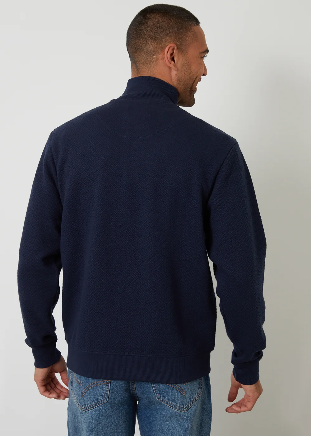 Threadbare Navy Textured Quarter Zip Sweatshirt - 2XL Image 2