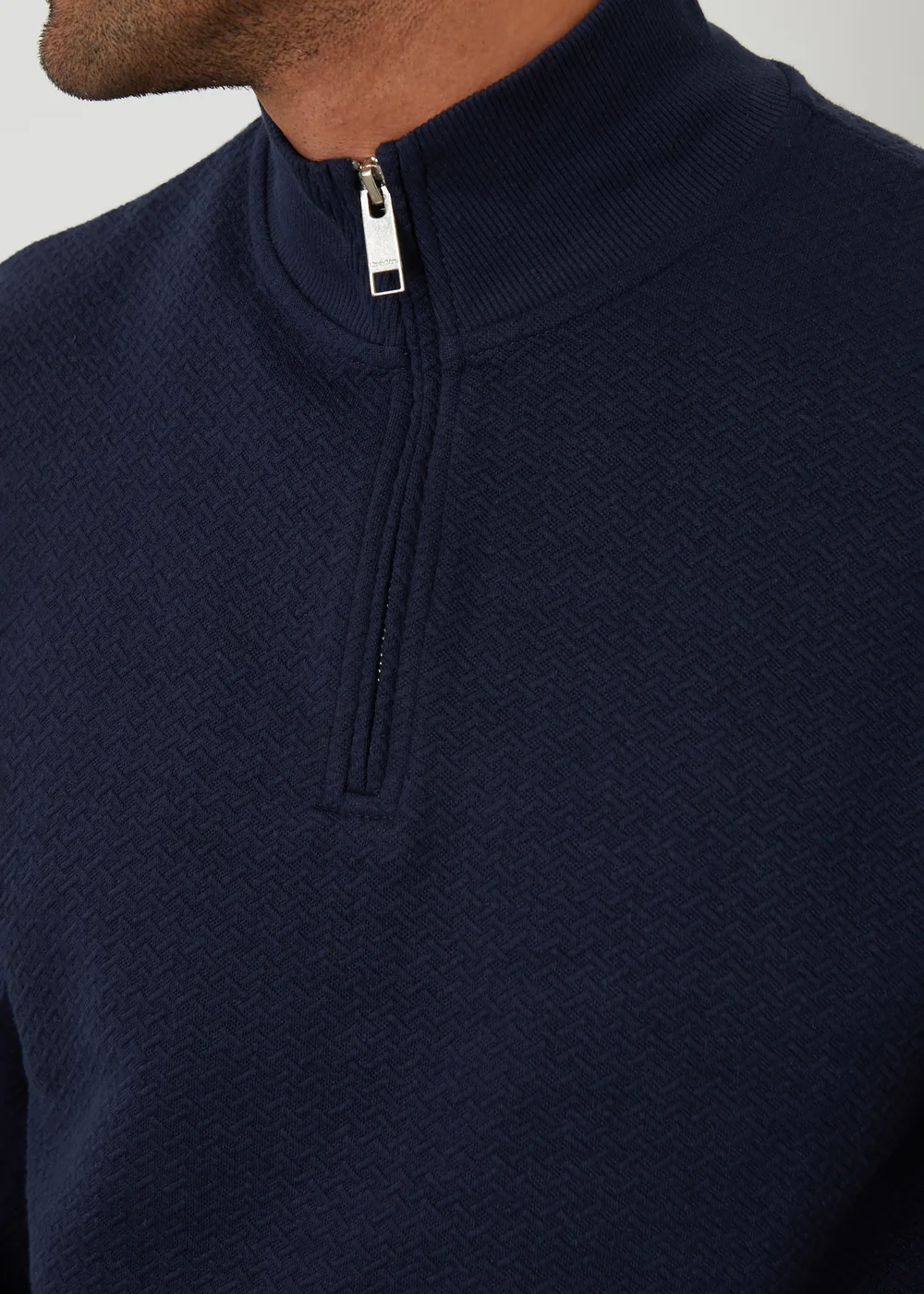 Threadbare Navy Textured Quarter Zip Sweatshirt - 2XL Image 4