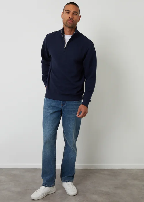 Threadbare Navy Textured Quarter Zip Sweatshirt - 2XL Image 3