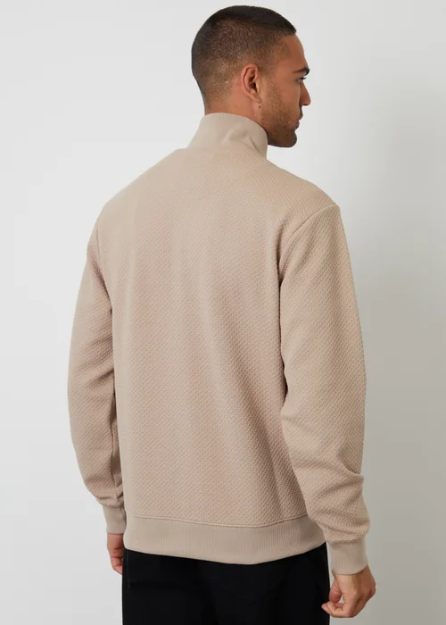 Threadbare Taupe Textured Quarter Zip Sweatshirt - S Image 2