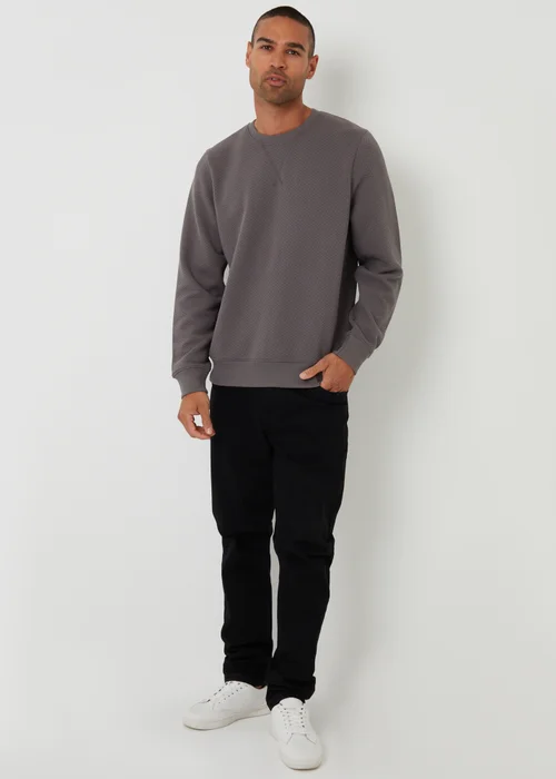 Threadbare Dark Grey Textured Crew Neck Sweatshirt - M Image 3