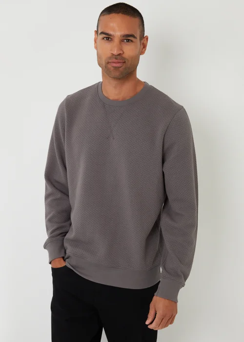 Threadbare Dark Grey Textured Crew Neck Sweatshirt - M Image 1