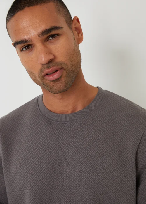 Threadbare Dark Grey Textured Crew Neck Sweatshirt - M Image 4