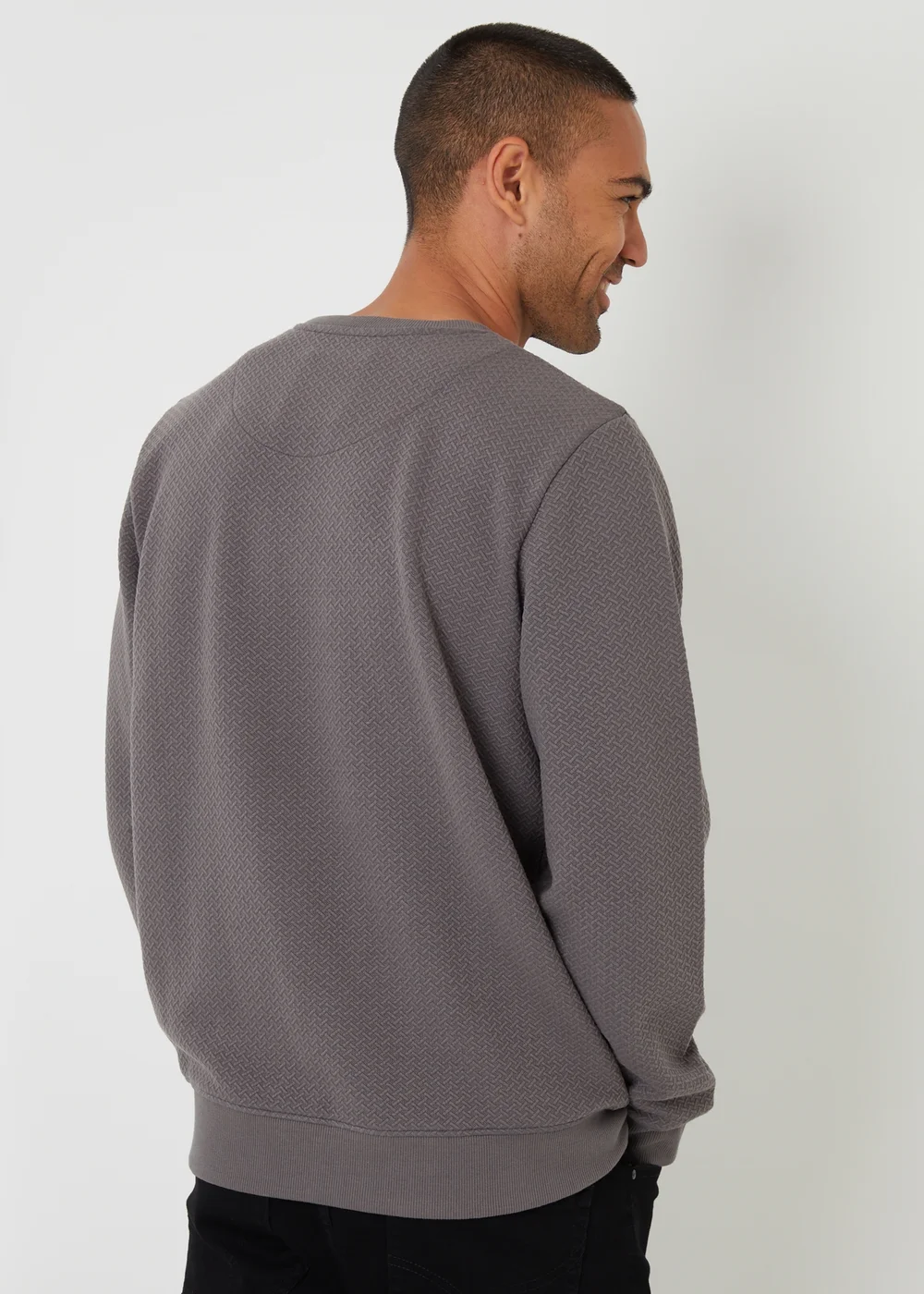 Threadbare Dark Grey Textured Crew Neck Sweatshirt - M Image 2
