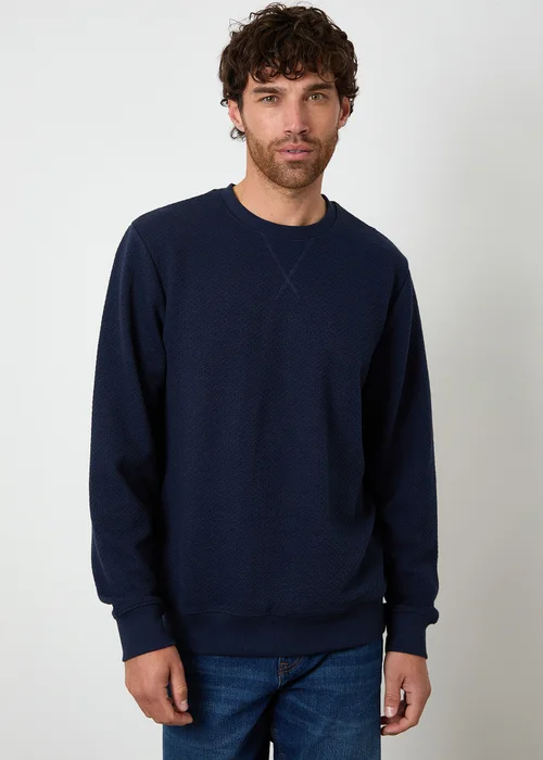 Threadbare Navy Textured Crew Neck Sweatshirt - XL Image 1