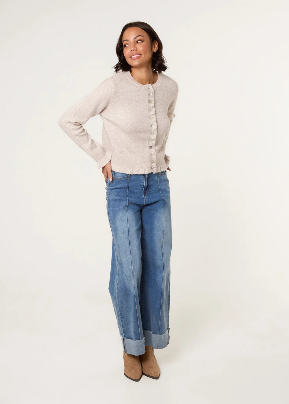 Blue Vanilla Stone Cardigan With Ruffle Trim - Size 18-20 Image 2