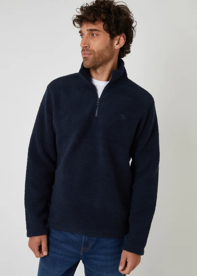 Threadbare Navy Quarter Zip Borg Sweatshirt