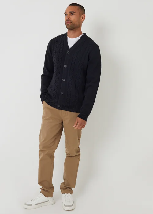 Threadbare Navy Cable Knit Detail V-Neck Cardigan - Extra Large Image 3