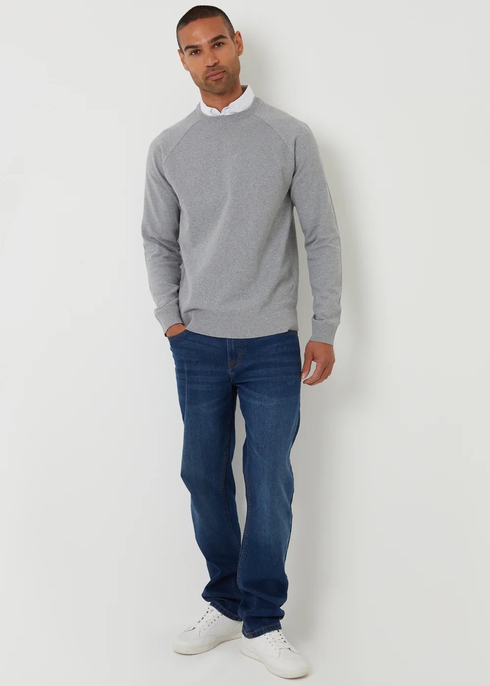 Threadbare Grey Mock Shirt Raglan Knitted Jumper - XL Image 3