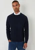 Threadbare Navy Mock Shirt Raglan Knitted Jumper - Large Image 1