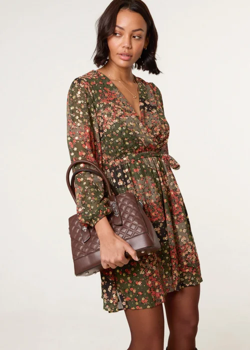 Blue Vanilla Khaki Gold Foil Patchwork Mini Dress - S Image 3