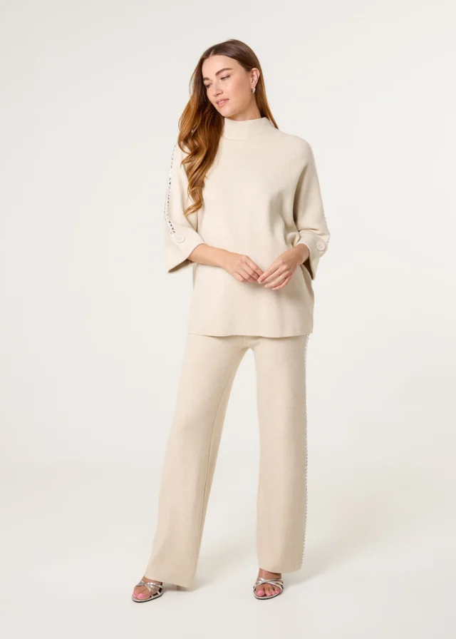 Blue Vanilla Stone Square Rhinestone Trousers