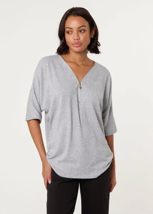 Blue Vanilla Grey Plain Half Zip Top - Small/Medium Image 1