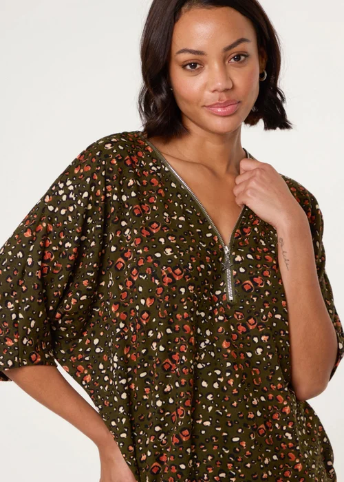 Blue Vanilla Khaki Printed Zip Front Top - S/M Image 3
