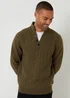 Threadbare Khaki Mock Neck Funnel Neck Cable Knit Jumper - Large Image 1