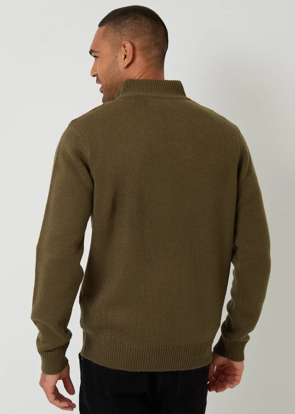 Threadbare Khaki Mock Neck Funnel Neck Cable Knit Jumper - Large Image 2