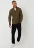 Threadbare Khaki Mock Neck Funnel Neck Cable Knit Jumper - Large Image 3