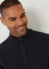 Threadbare Navy Textured Quarter Zip Jumper With Wool - Medium Image 4