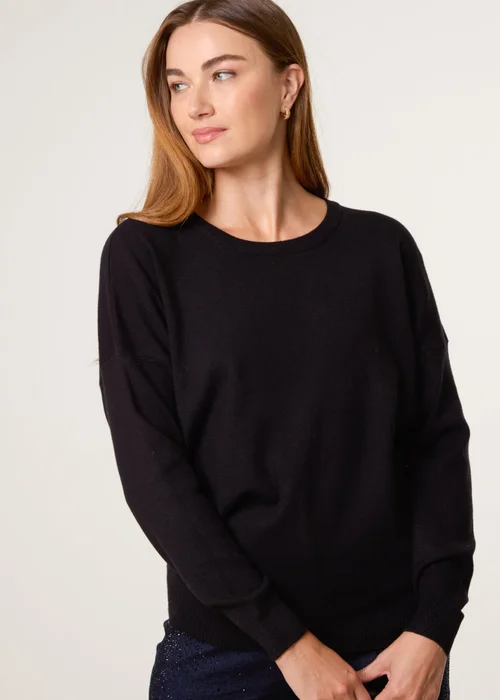 Blue Vanilla Black Plain Crew Neck Jumper - Medium/Large Image 3